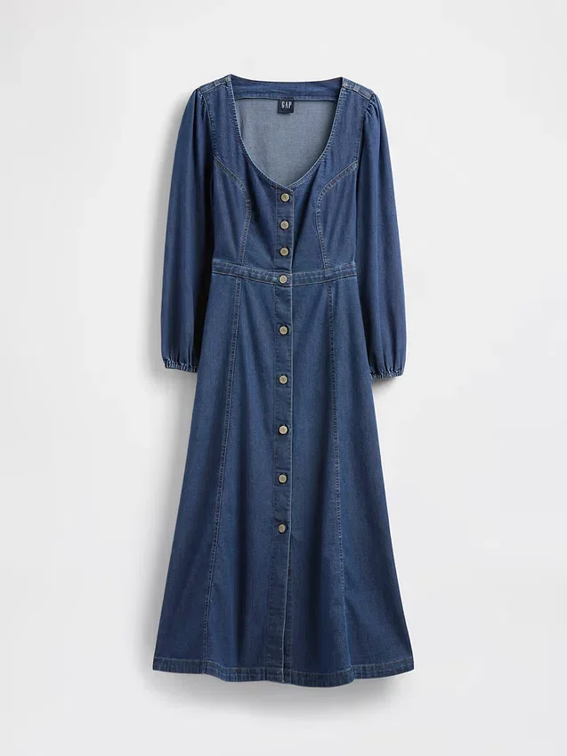 Vestido midi de vaquero con escote corazón
