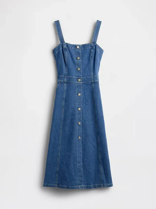 Vestido midi vaquero con botones en la parte delantera