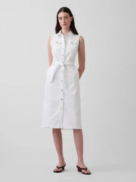 Vestido midi vaquero con cinturón para atar
