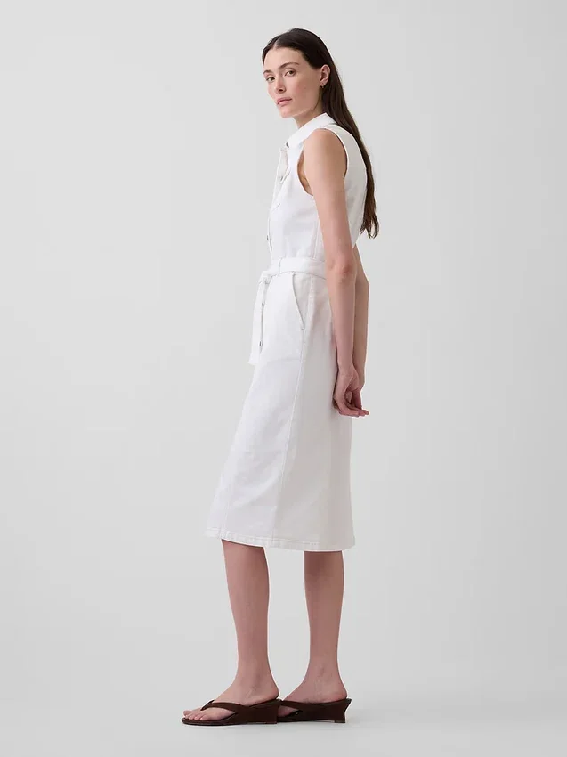 Vestido midi vaquero con cinturón para atar