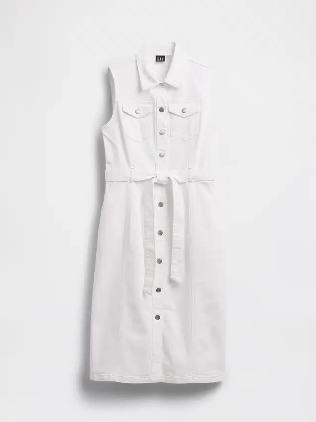 Vestido midi vaquero con cinturón para atar
