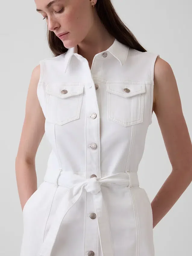 Vestido midi vaquero con cinturón para atar
