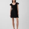 Vestido mini con cuello redondo y ribete de encaje