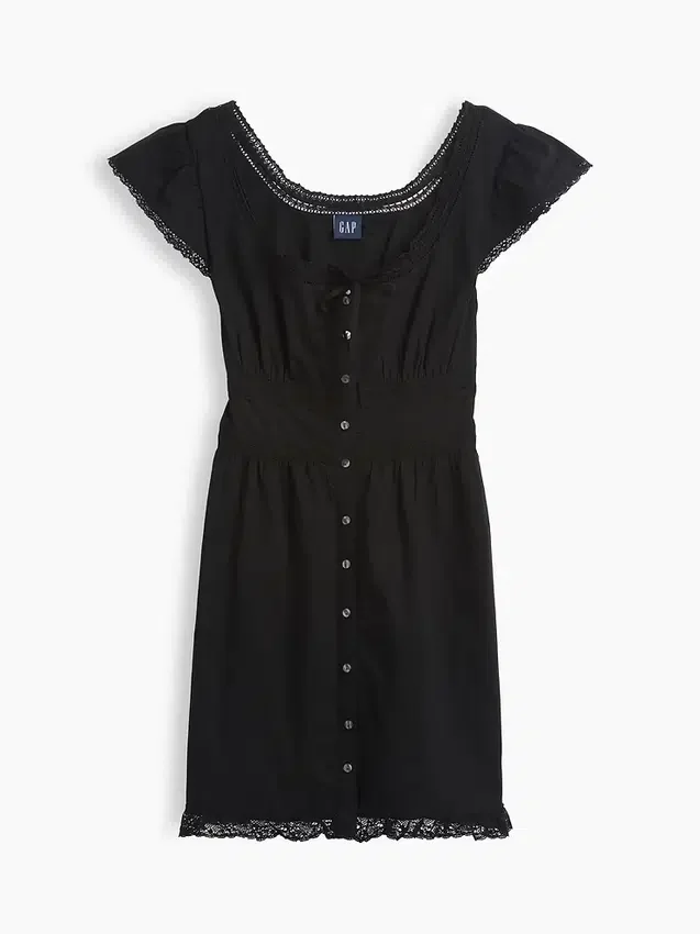 Vestido mini con cuello redondo y ribete de encaje