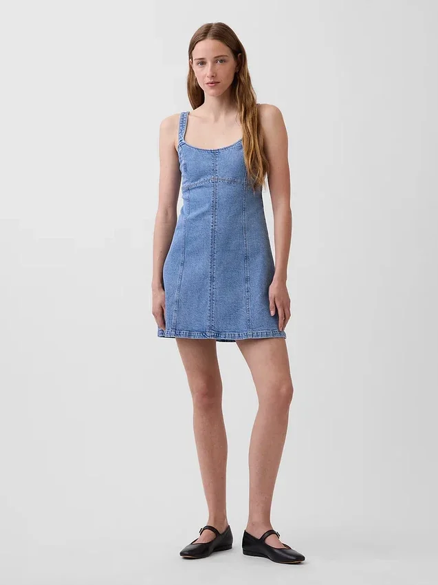Vestido mini con paneles de denim