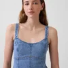 Vestido mini con paneles de denim