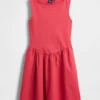 Vestido mini de cintura baja en mezcla de tejidos