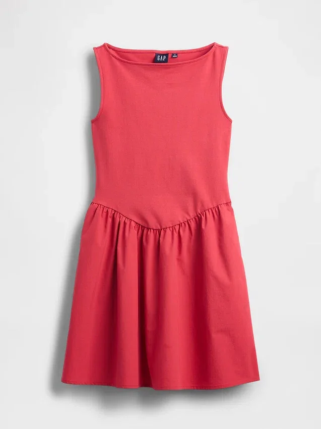 Vestido mini de cintura baja en mezcla de tejidos