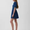 Vestido mini de denim con mangas abullonadas y escote corazón
