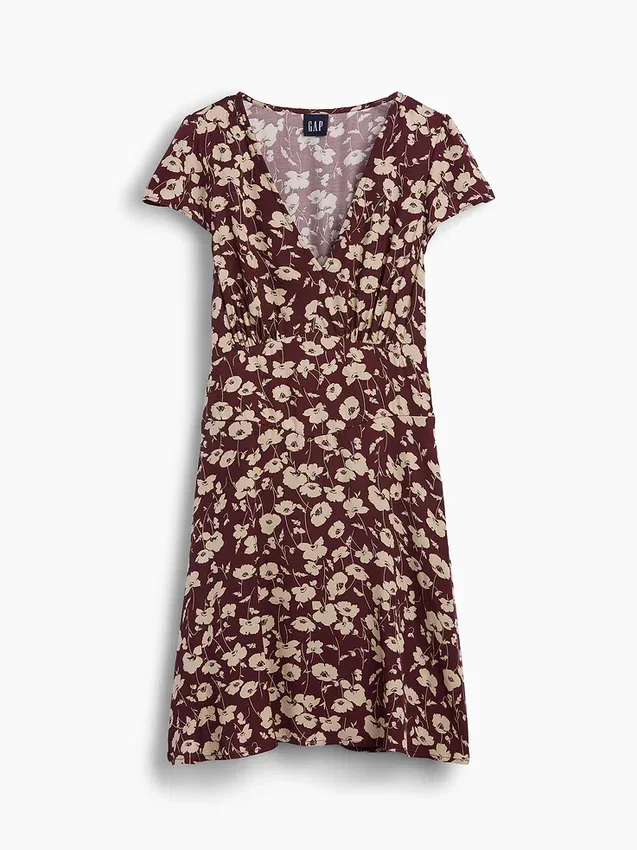 Vestido mini estampado con cuello en V