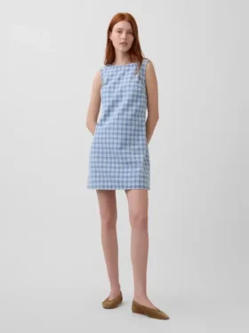 Vestido mini recto de denim a cuadros