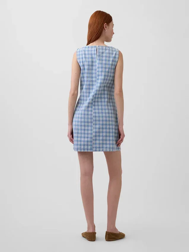 Vestido mini recto de denim a cuadros