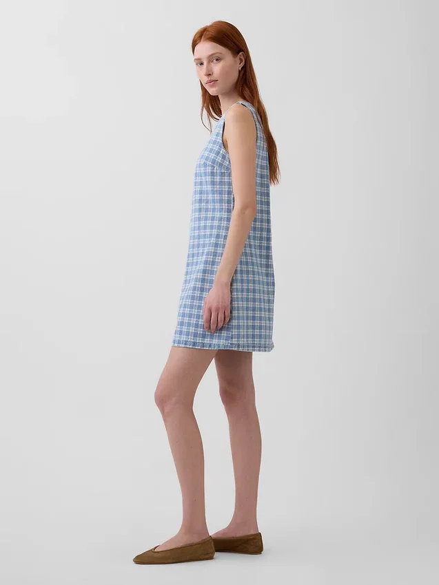 Vestido mini recto de denim a cuadros