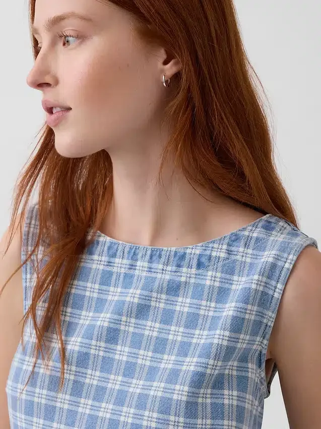Vestido mini recto de denim a cuadros