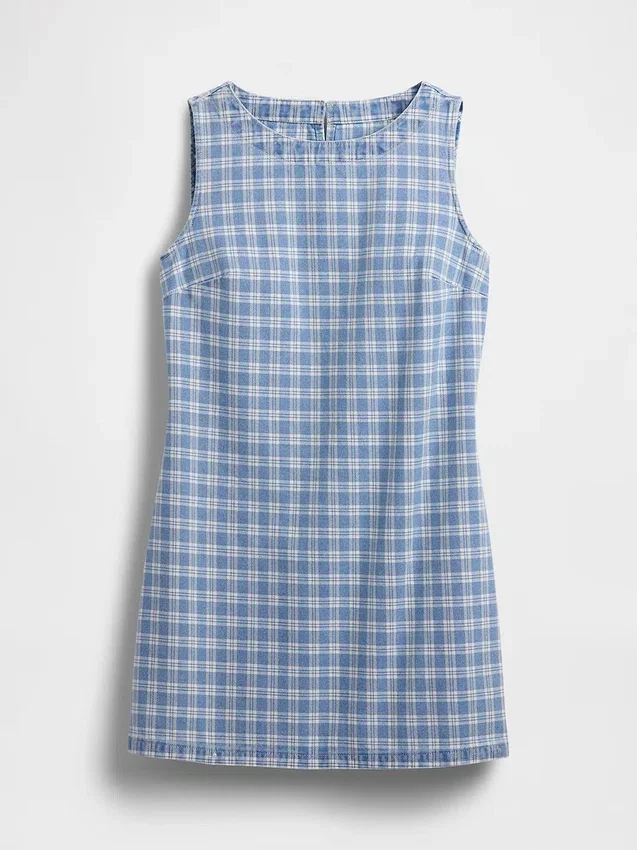 Vestido mini recto de denim a cuadros