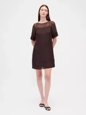 Vestido mini recto de organza transparente