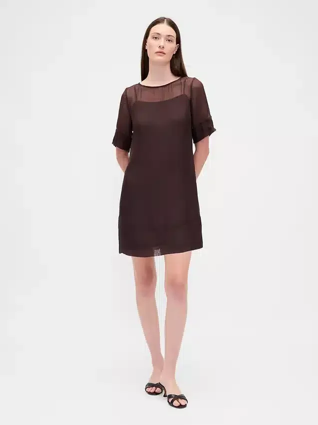 Vestido mini recto de organza transparente