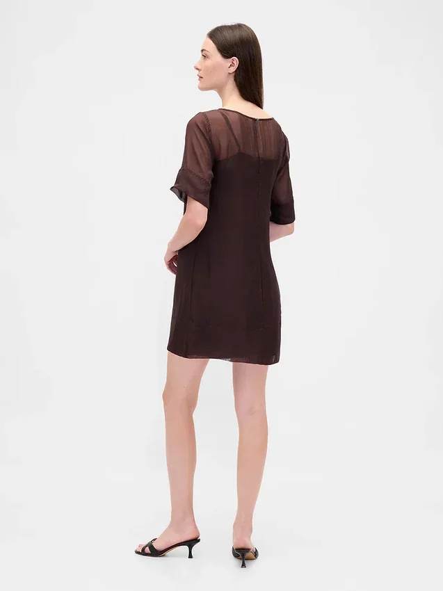 Vestido mini recto de organza transparente