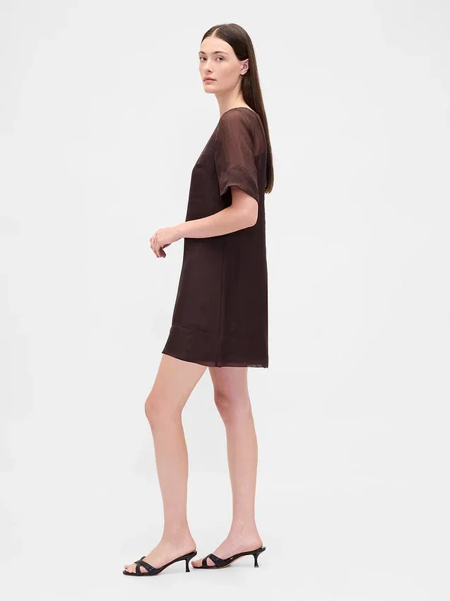 Vestido mini recto de organza transparente
