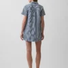 Vestido mini tipo popover a rayas vaqueras