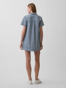 Vestido mini tipo popover a rayas vaqueras
