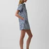 Vestido mini tipo popover a rayas vaqueras