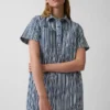 Vestido mini tipo popover a rayas vaqueras