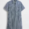 Vestido mini tipo popover a rayas vaqueras