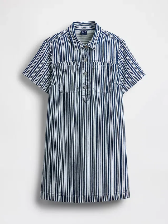 Vestido mini tipo popover a rayas vaqueras