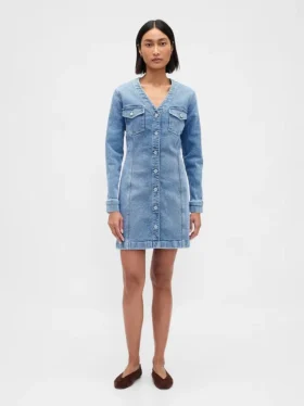 Vestido mini vaquero con bolsillos