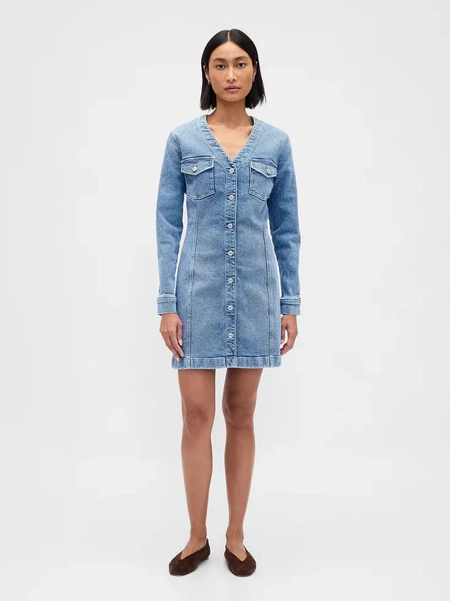 Vestido mini vaquero con bolsillos