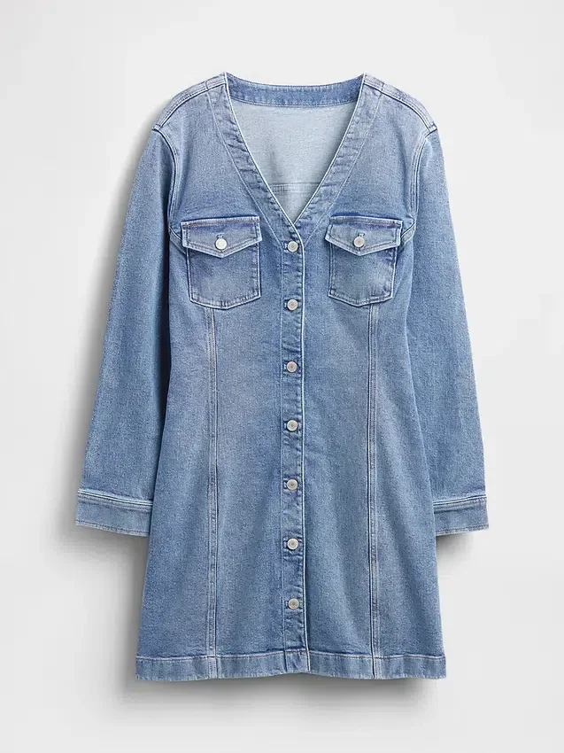 Vestido mini vaquero con bolsillos