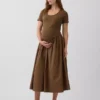 Vestido premamá de tejido mixto con cintura baja