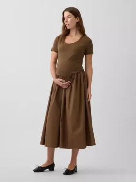 Vestido premamá de tejido mixto con cintura baja