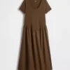 Vestido premamá de tejido mixto con cintura baja