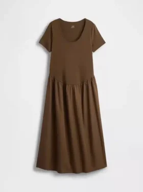 Vestido premamá de tejido mixto con cintura baja