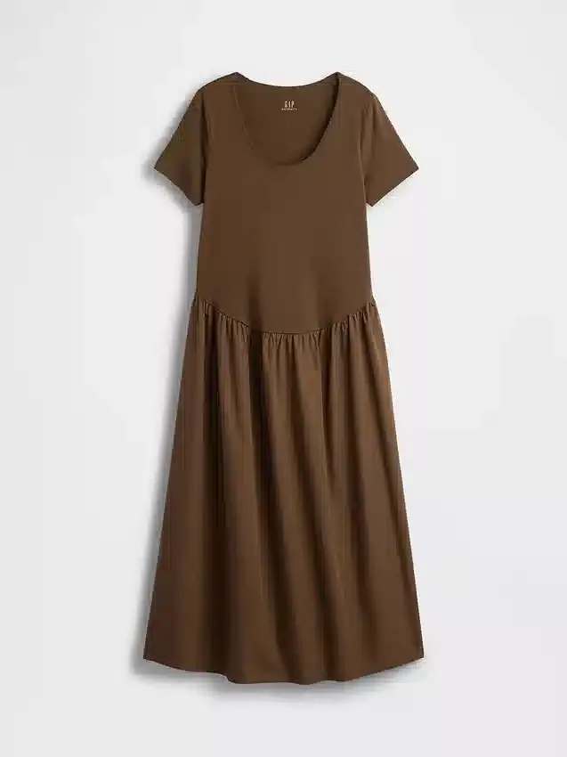 Vestido premamá de tejido mixto con cintura baja