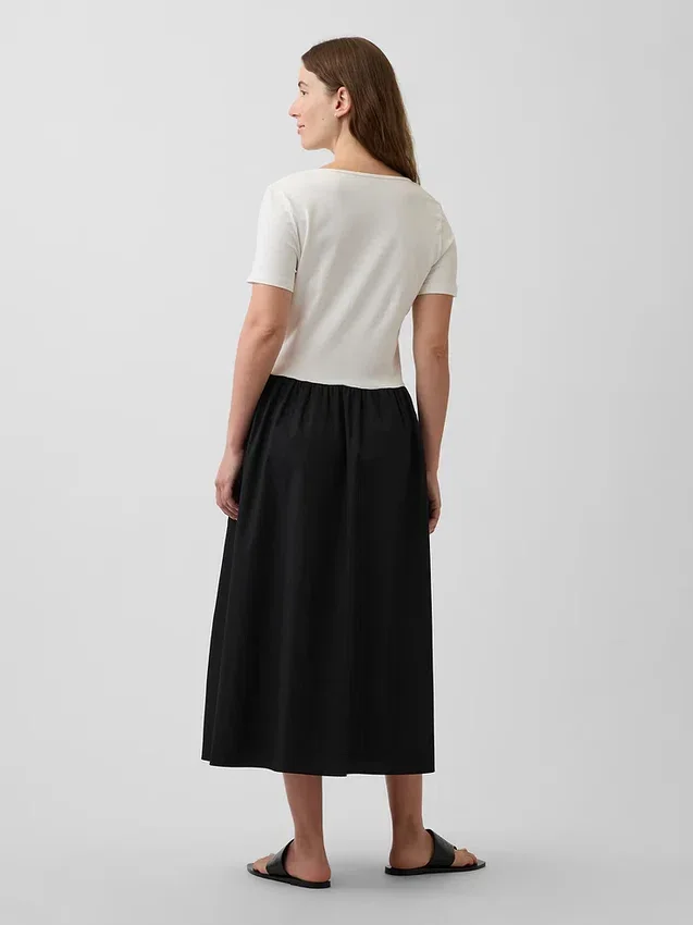 Vestido premamá de tejido mixto con cintura baja