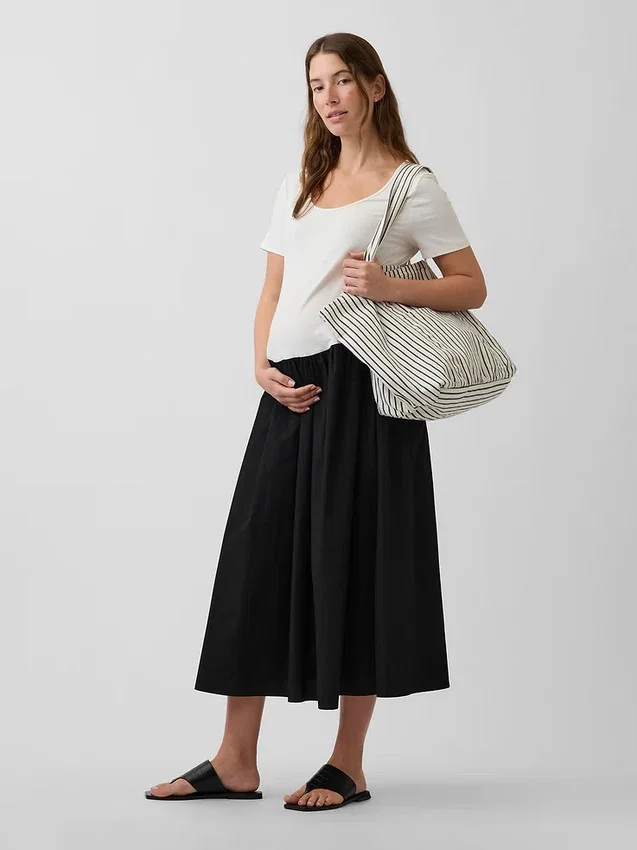 Vestido premamá de tejido mixto con cintura baja