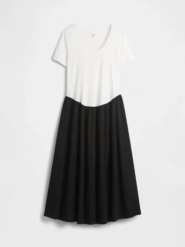 Vestido premamá de tejido mixto con cintura baja