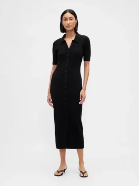 Vestido-rebeca midi CashSoft con cuello acanalado