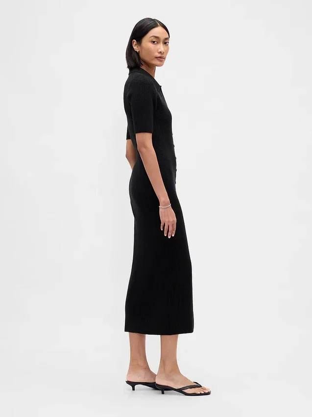 Vestido-rebeca midi CashSoft con cuello acanalado