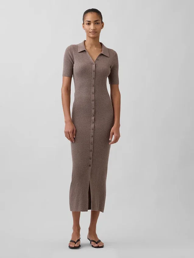 Vestido-rebeca midi con cuello acanalado CashSoft
