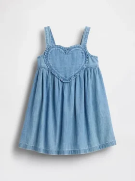 Vestido sin mangas con corazón de denim para bebés y niños pequeños