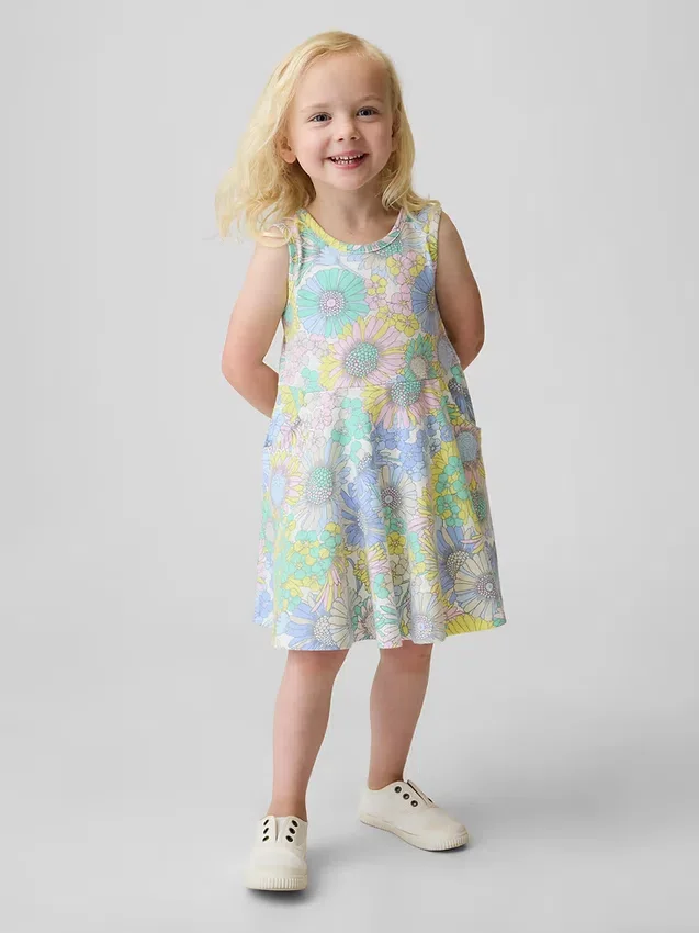 Vestido sin mangas con falda giratoria para bebés y niños pequeños, combinable