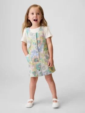 Vestido tipo pichi de denim con estampado floral para bebés y niños pequeños