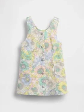 Vestido tipo pichi de denim con estampado floral para bebés y niños pequeños