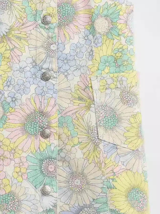 Vestido tipo pichi de denim con estampado floral para bebés y niños pequeños